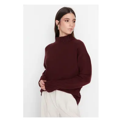 Trendyol Burgundy Wide Fit Soft Textured Basic Knitwear Sweater