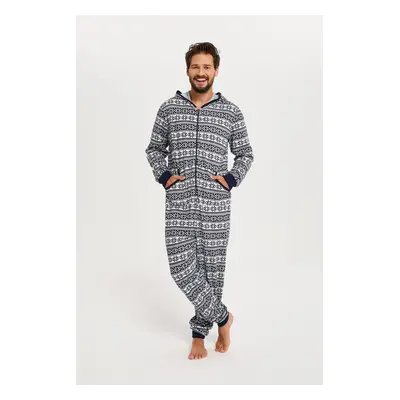 Alaska men's long-sleeved jumpsuit, long pants - dark blue print