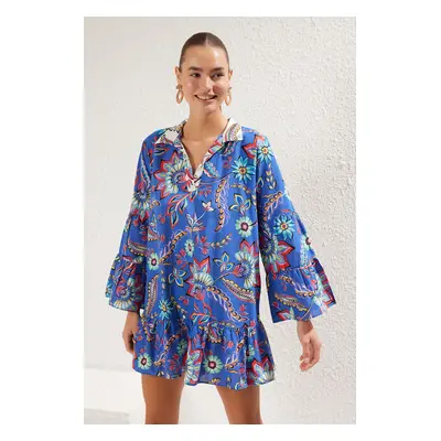 Trendyol Floral Patterned Mini Woven Flounce Beach Dress