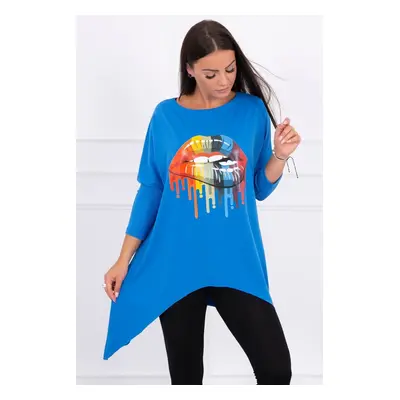 Oversize blouse with rainbow lip print purple-blue