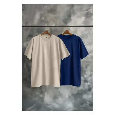 Trendyol Navy Blue-Stone Oversize Pack Basic 100% Cotton T-Shirt