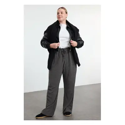 Trendyol Curve Grey High Waist Crepe Knit Plus Size Trousers