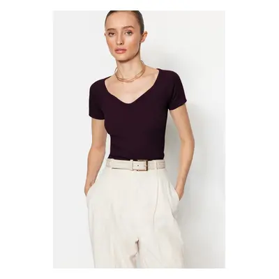 Trendyol Plum Fitted/Body Fitted Elastic Cotton Knit Blouse