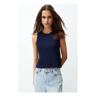 Trendyol Navy Blue Crop Basic Top Knitwear Blouse