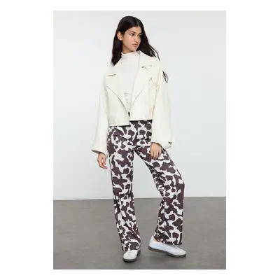 Trendyol Dark Brown Cow Patterned Straight Cut Woven Trousers