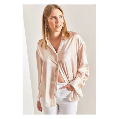 Bianco Lucci Women's Thick Striped Satin Shirt