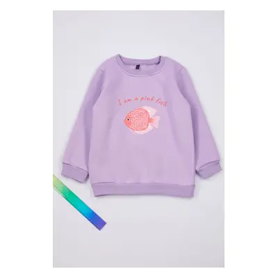 Trendyol Lilac Slogan Cotton Knitted Sweatshirt