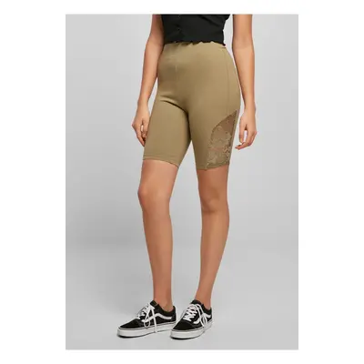 Women's high-waisted khaki shorts with lace insert