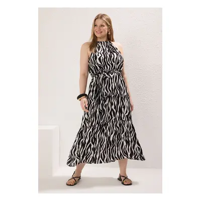 Trendyol Curve Black Halter Neck Animal Patterned Midi Woven Maternity & Plus Size Dress