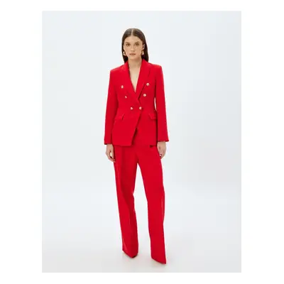 Koton Double Breasted Blazer Jacket with Buttoned Asymmetrical Flap Pocket Detail