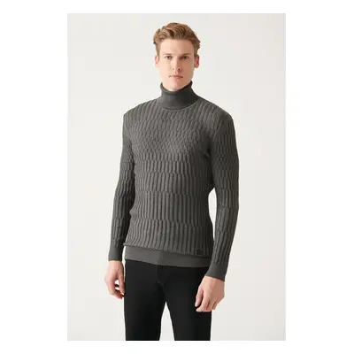 Avva Men's Anthracite Full Turtleneck Cotton Knitwear Sweater