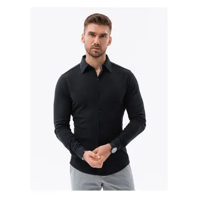 Ombre Men's SLIM FIT long sleeve knit shirt - black