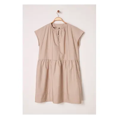 Trendyol Curve Camel Poplin Woven Plus Size Dress