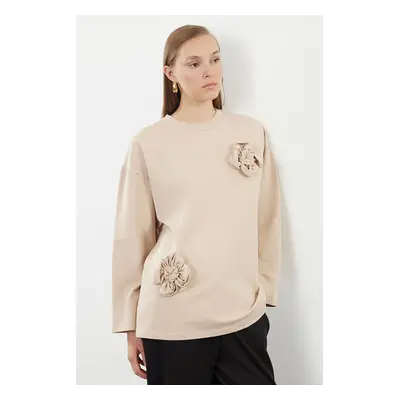 Trendyol Beige Rose Detailed Knitted Tunic