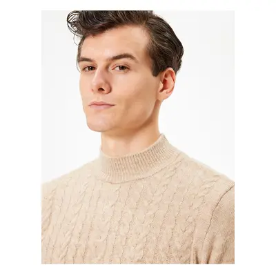 Koton Knitwear Sweater Textured Stand Collar Basic Long Sleeve