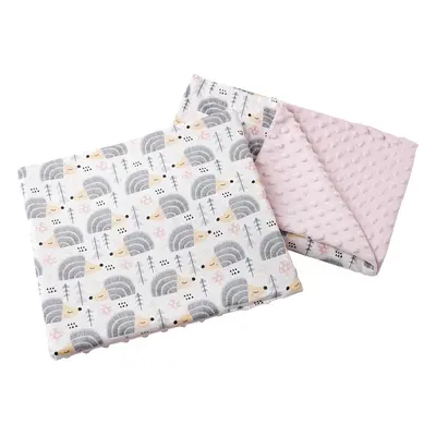 Medi Partners Quilt 55x75 + pillow 35x30 cotton + minky – Gray Hedgehogs + light pink minky