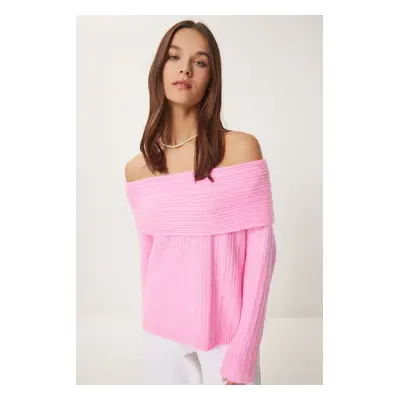 Happiness İstanbul Women's Candy Pink Madonna Collar Knitwear Sweater