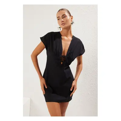 Trendyol Black Mini Woven Tie Beach Dress