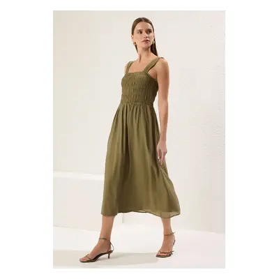 Trendyol Khaki Plain Gipel Midi Woven Dress