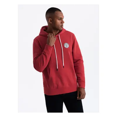 Ombre Men's kangaroo sweatshirt with hood and college style patch - red