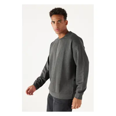 AC&Co / Altınyıldız Classics Men's Anthracite-melange Oversize Wide Cut Crew Neck Plain Sweatshi