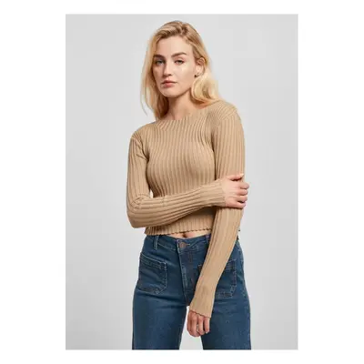 Women's sweater with short rib knit - beige