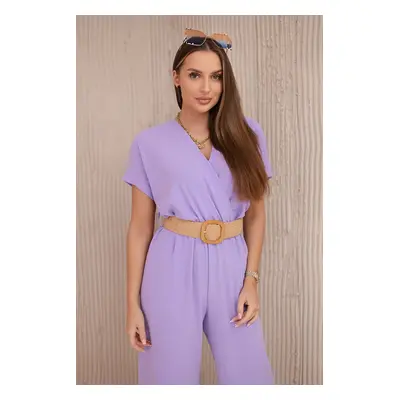 Włoski Overalls with a decorative belt at the waist light mint