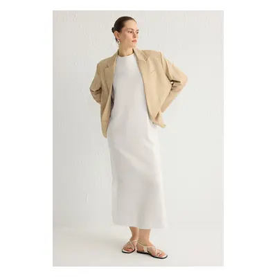 Trendyol Beige Button Detail Woven Undershirt Dress