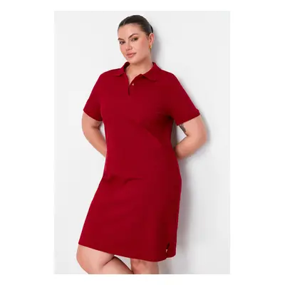 Trendyol Curve Claret Red Polo Neck Mini Knitted Dress