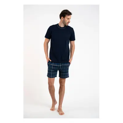 Men's pyjamas Ruben, short sleeves, shorts - navy blue/print