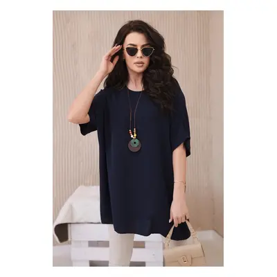 Kesi Włoski Oversized blouse with pendant navy blue