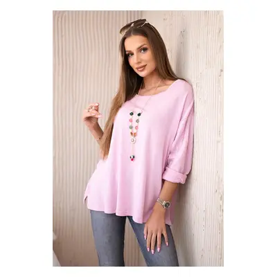 Kesi Włoski Blouse with necklace light pink