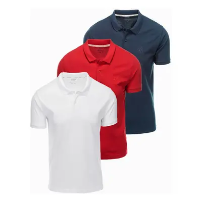 Ombre BASIC men's cotton polo t-shirt set - navy blue/white/red