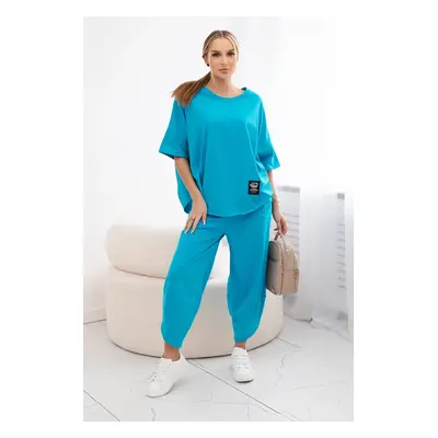 Kesi Włoski Cotton set blouse + trousers turquoise