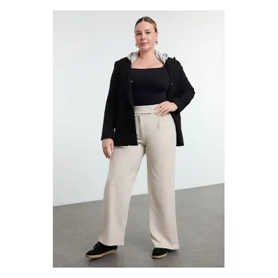 Trendyol Curve Stone Belt Velcro Pleated Wide Leg Knitted Plus Size Trousers