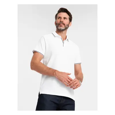 Ombre Men's pique knit polo shirt without buttons - white