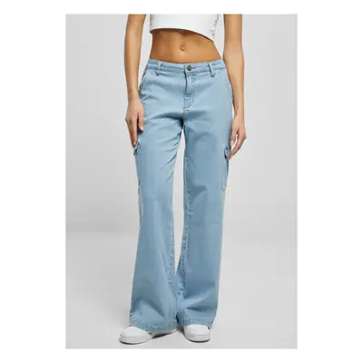 Women's High Waist Straight Denim Cargo Jeans - Blue