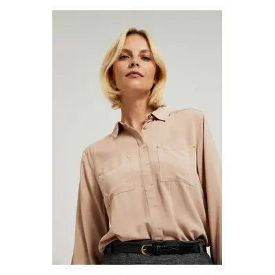 Women's viscose blouse with pockets MOODO - beige