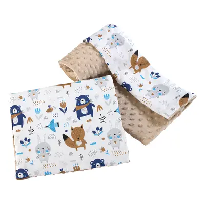 Medi Partners Quilt + pillow 35x30 cotton + minky – Animals in the forest + beige minky