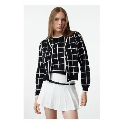 Trendyol Black Plaid/Checked Set Product Knitwear Cardigan