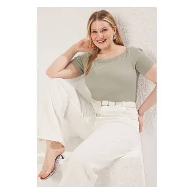 Trendyol Curve Mint Fitted Boat Neck Ribbed Camisole Knit Plus Size Blouse