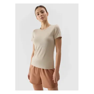 Women's Plain T-Shirt slim 4F - Beige