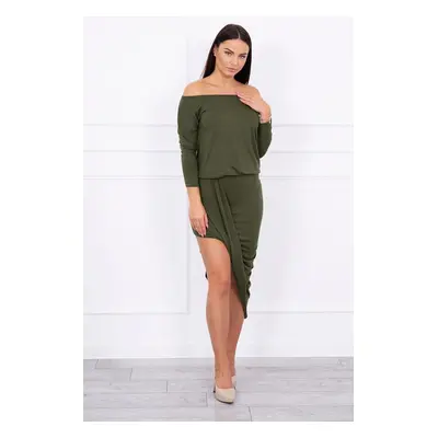 Asymmetrical dress, 3/4 sleeve khaki