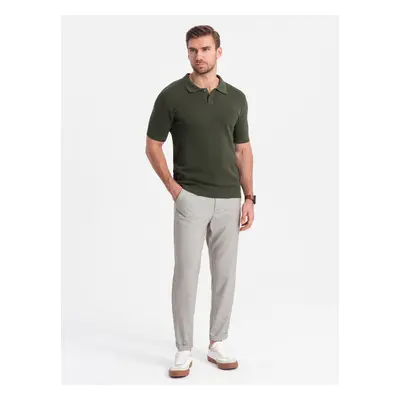 Ombre Men's chino pants with elastic waistband SLIM FIT - light grey