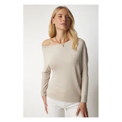 Happiness İstanbul Women's Beige Boat Neck Knitwear Blouse