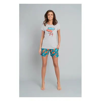 Women's pyjamas Oceania, short sleeves, shorts - light melange/print