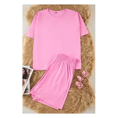 Trendyol Curve Pink Crew Neck Knitted Pajama Set