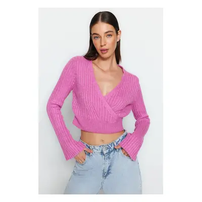 Trendyol Pink Crop puha textúrájú dupla mellű kötöttáru pulóver