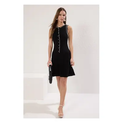 Trendyol Black Mini Pearl Detailed Knit Dress