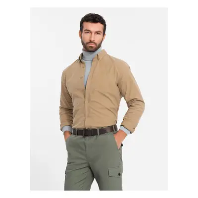 Ombre Men's REGULAR FIT cotton shirt with pocket - light brown